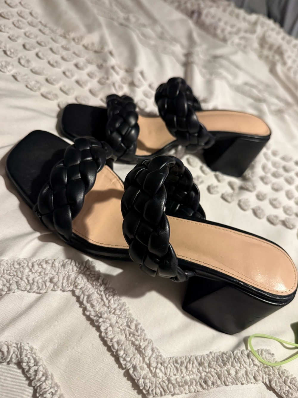Braided Strap Black Block Heel Sandals